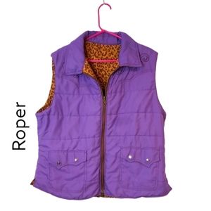 Roper reversible Lightweight Full Zipper Purple & Animal Print Vest Sz XL
